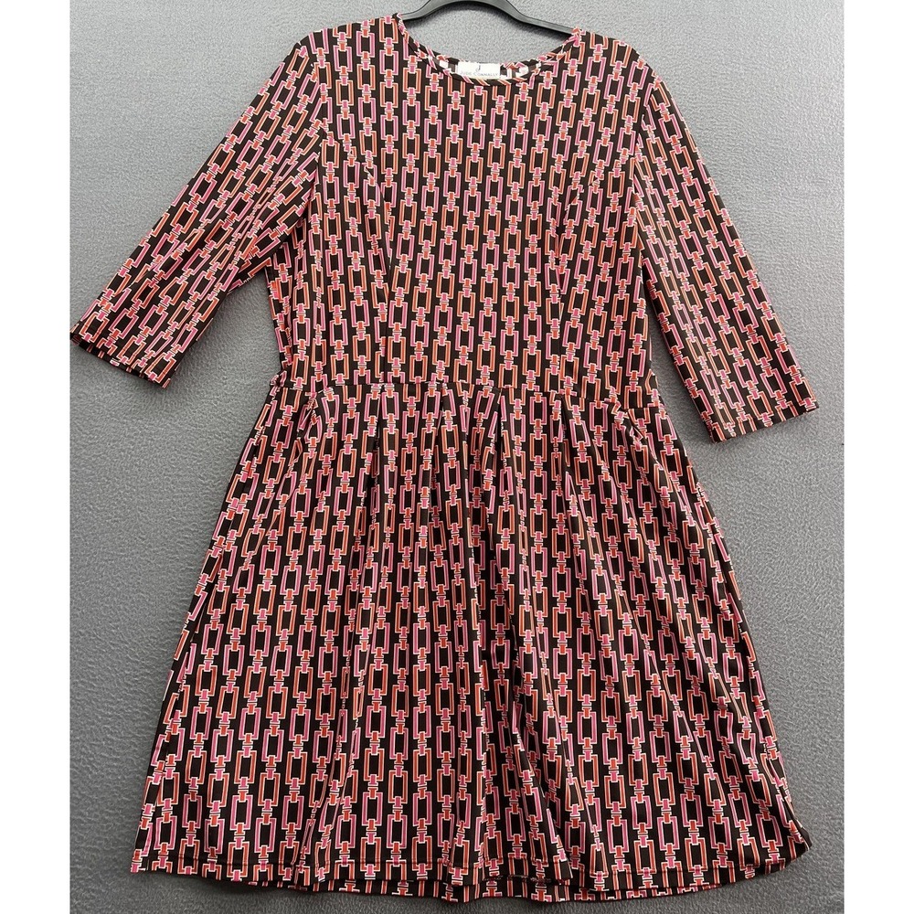 Jude Connally Dress XL Pink Orange Geometric Chain Link 3/4 Sleeve Pocket